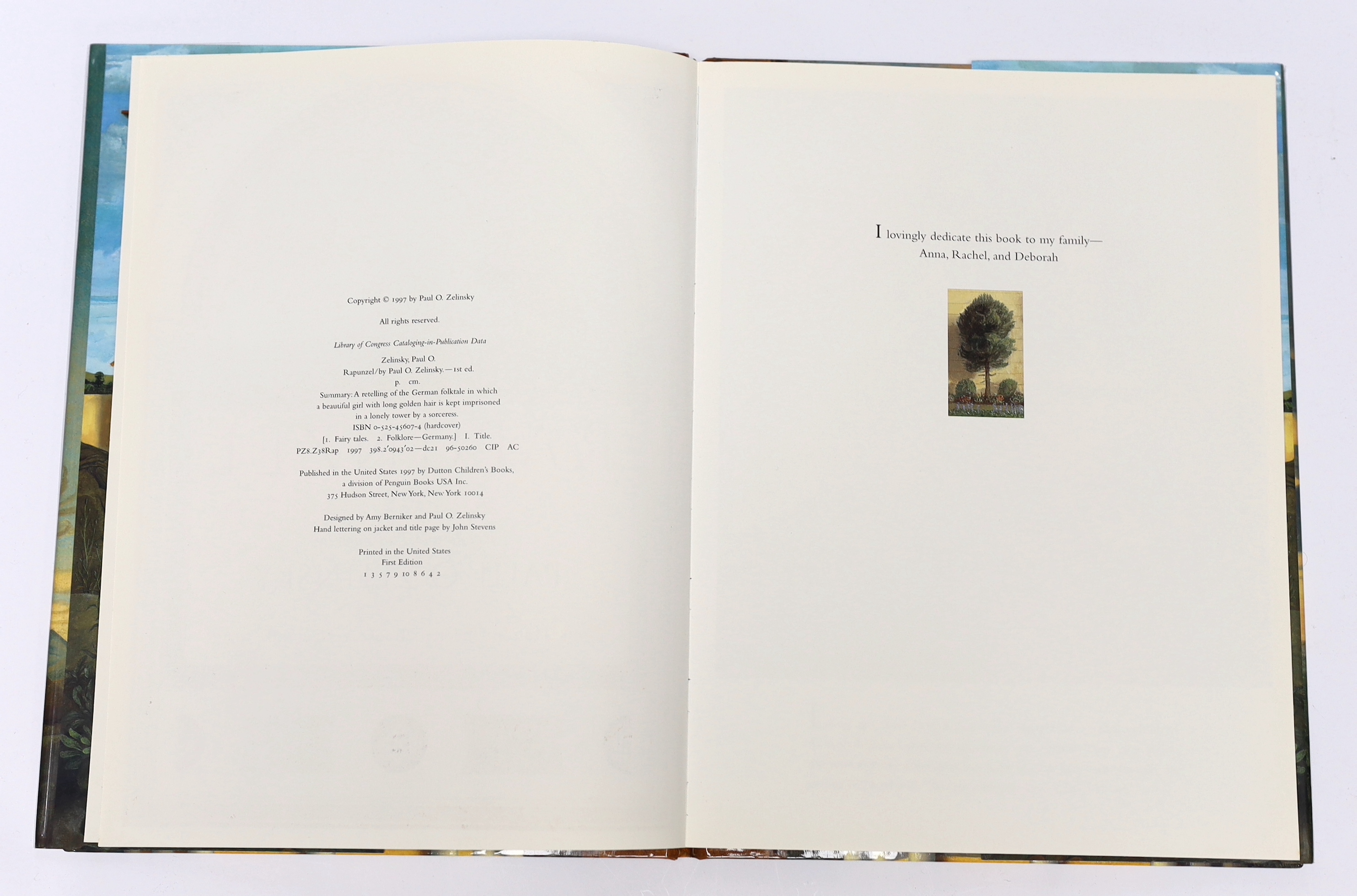 Zelinsky, Paul O - Rapunzel, 1st edition, 4to, original pictorial laminated boards, illustrated endpapers, Dutton, New York, 1997.